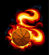 Burning basketball on black background 