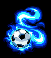 Wall Mural - Burning soccer ball on black background