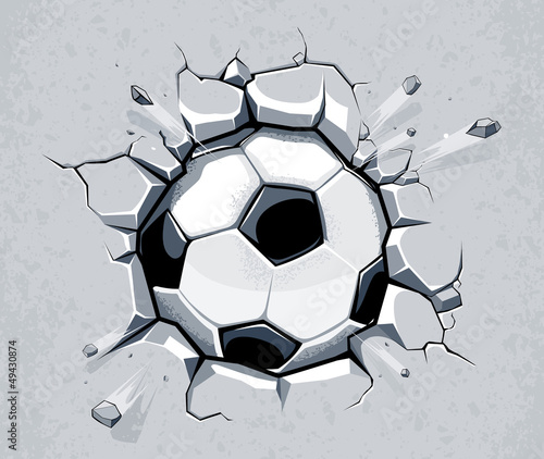 Fototapeta dla dzieci Soccer ball breaking the wall