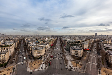 Fototapete - Champ Elysees road from the top Arc de Triomphe