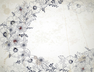 Wall Mural - Vintage background with hand drawn flowers branches