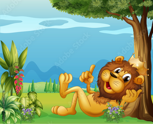 Foto-Vorhang - A king lion relaxing under a big tree (von GraphicsRF)