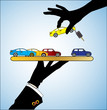 Illustration of Car Sale - A customer choosing a Car