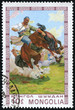 stamp printed in Mongolia shows taming unbroken horse