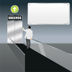 Fototapete - Vector background with a man and elevator Success