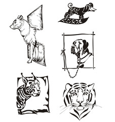 Wall Mural - Sketches of animals - dogs and wild cats