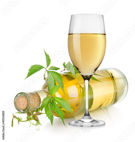 Fototapeta na wymiar White wine glass and vine