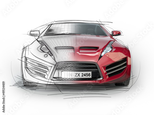 Nowoczesny obraz na płótnie Szkic czerwonego samochodu sportowego