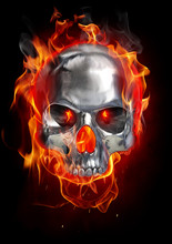 Metallic Skull On Fire