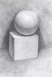 Pencil drawing of a cube and sphere