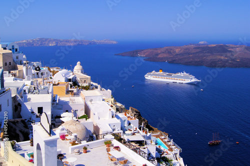 Plakat na papierze fotorealistycznym Panoramiczny widok miasta fira, santorini, grecja