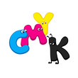 CMYK - cartoon letters, white background