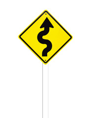 Winding Road Traffic Sign on white background