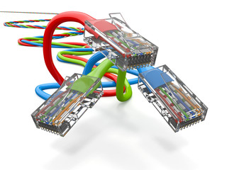 Leinwandbilder - Three computer network cables rj45. 3d