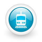 Fototapeta Do przedpokoju - train blue circle glossy web icon on white background