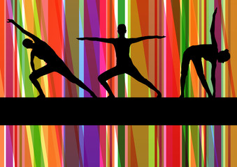 Women gymnastic exercises fitness illustration colorful line bac