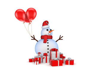 Poster - Snowman with christmas gifts.