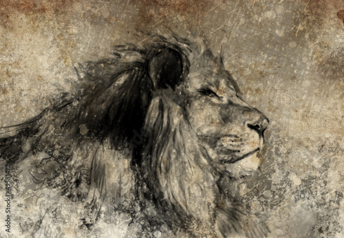 Obraz w ramie Illustration made with digital tablet, lion in sepia