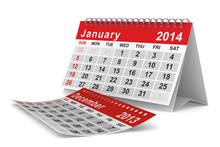 2014 Year Calendar. January. Isolated 3D Image