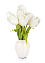 Bouquet Of Tulips In The Vase Isolated On White Background
