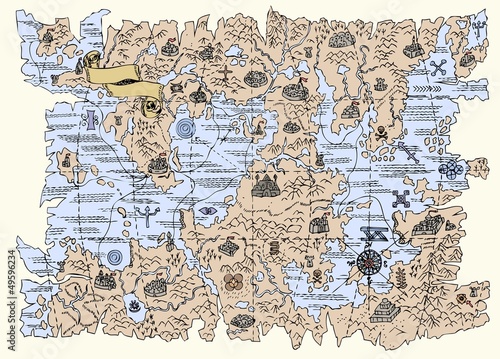 Obraz na płótnie canvas trzyczęściowy "tryptyk" Mapa świata fantasy
