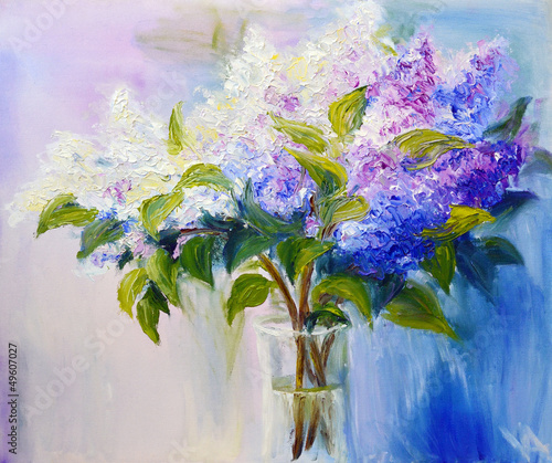 Naklejka - mata magnetyczna na lodówkę Lilacs in a Vase, oil painting on canvas