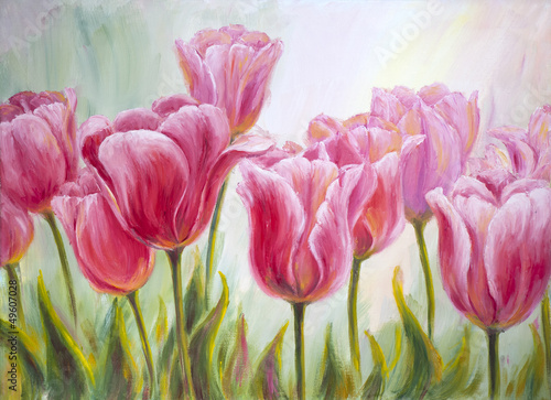Nowoczesny obraz na płótnie Tulips, oil painting on canvas