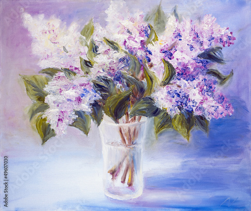 Naklejka - mata magnetyczna na lodówkę Lilacs in a Vase, oil painting on canvas