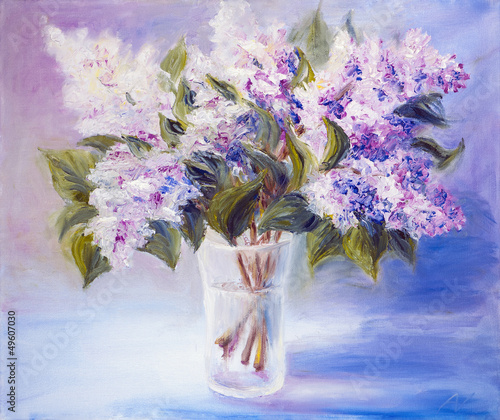 Naklejka na kafelki Lilacs in a Vase, oil painting on canvas