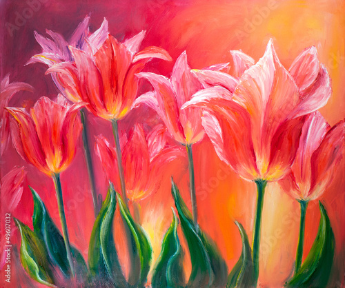 Obraz na płótnie canvas Tulipany, obraz olejny na płótnie
