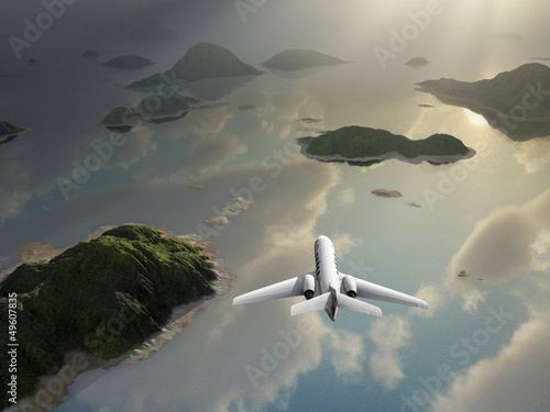 Fototapeta dla dzieci aircraft flies over a islands