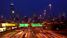 Chicago Skyline And Traffic At Dusk Timelapse, IL, USA