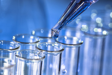 Wall Mural - pipette adding fluid to one of several test tubes