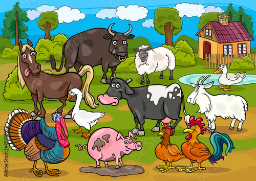 Naklejka na meble farm animals country scene cartoon illustration