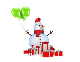 Canvas Print - Snowman with christmas gifts.