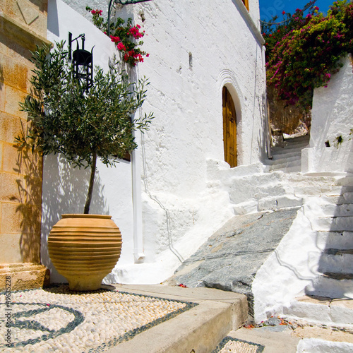 Nowoczesny obraz na płótnie mall greek street in Lindos, Rhodes, Greece