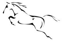 Black And White Vector Outlines Of Jumping Horse