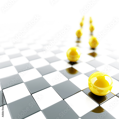 abstract bright yellow balls on checkered white black background