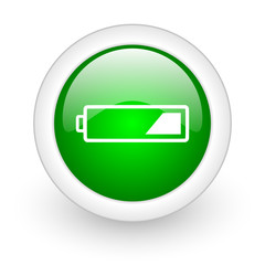 battery green circle glossy web icon on white background