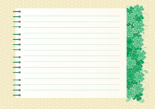 Vector Background Of Clover Leaves And Page Of  Spiral Notebook