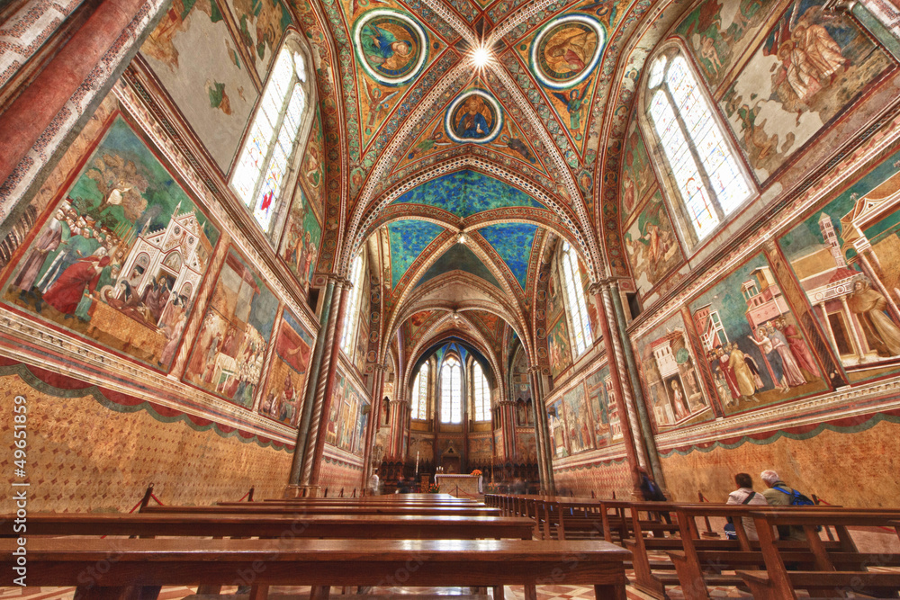 Assisi Dome Saint Francis Church interior view - obrazy, fototapety, plakaty 