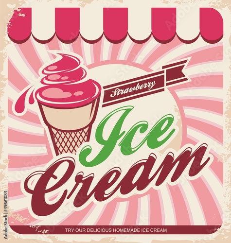 Naklejka - mata magnetyczna na lodówkę Ice cream retro poster