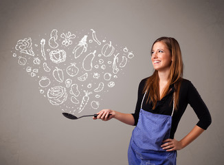 Wall Mural - Woman cooking vegetables