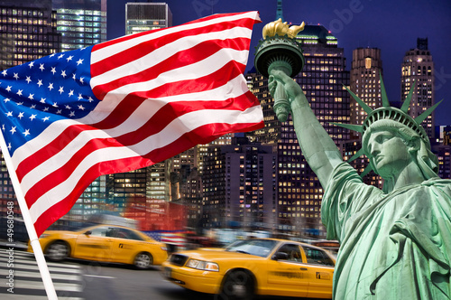 Plakat na papierze fotorealistycznym Symboliczny montaż manhattan, new york - usa