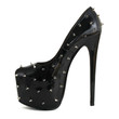 black patent concealed platform shoes with spikes, shot on white