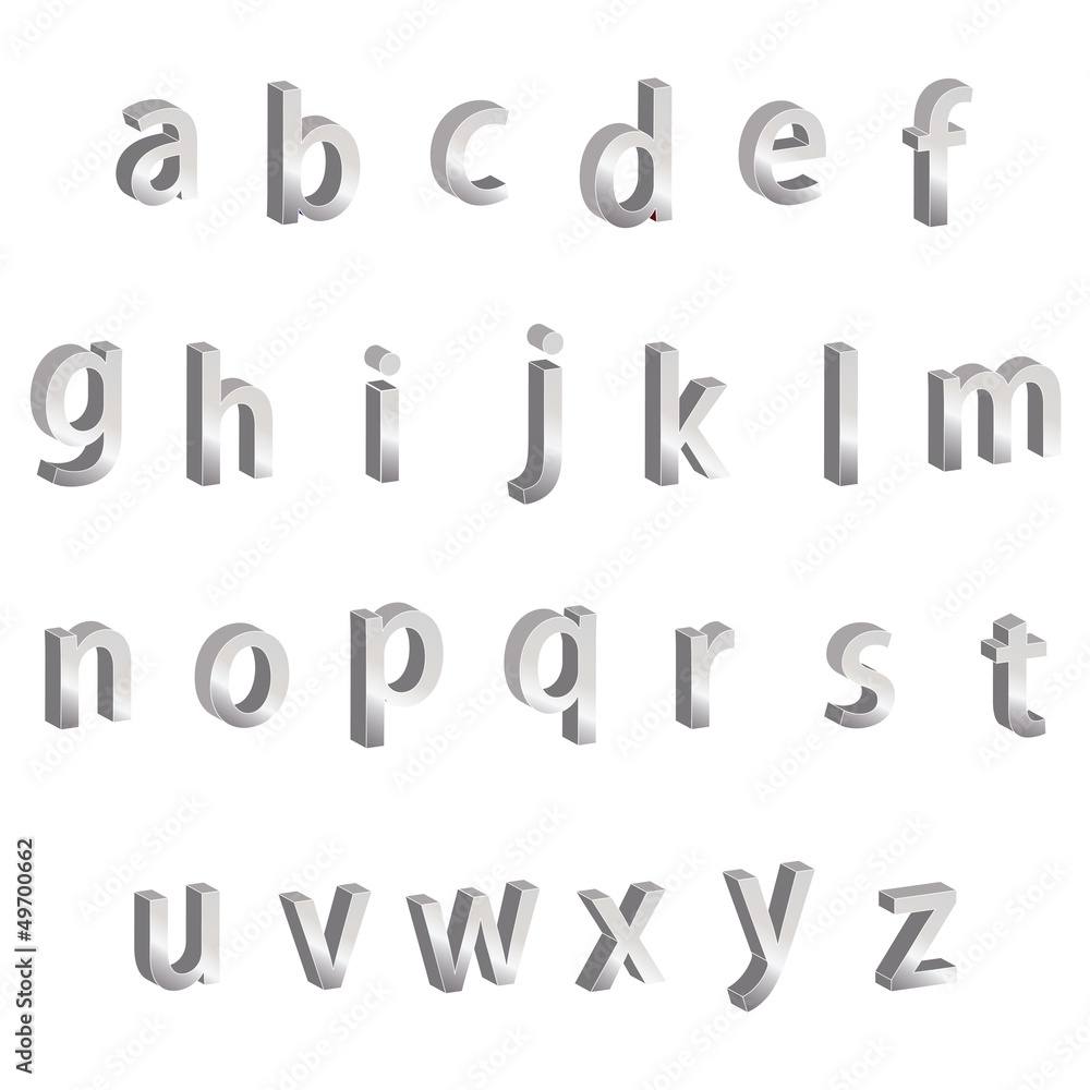 Silver Lettering Paper Small Silver Metallic 3D Alphabet Letters Stock Vector | Adobe Stock