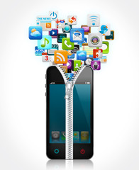 Open smartphone with application icons