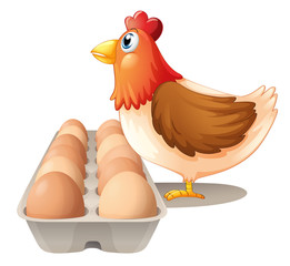 Sticker - A hen and her dozen of eggs