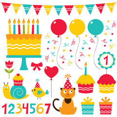 Wall Mural - Birthday party design elements set