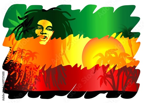 Naklejka - mata magnetyczna na lodówkę Reggae Singer Poster-Cantante Reggae Sfondo Esotico-Vector
